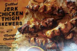 Trader Joe's Jerk Chicken Thigh Skewers with Mango Chutney