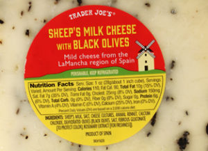 Trader Joe's Sheep's Milk Cheese with Black Olives