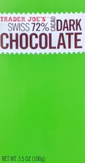 Trader Joe's Swiss 72% Cacao Dark Chocolate Bars