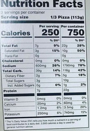 Nutrition Facts for Vegan Pizza