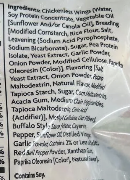 Buffalo Chickenless Wings Ingredients