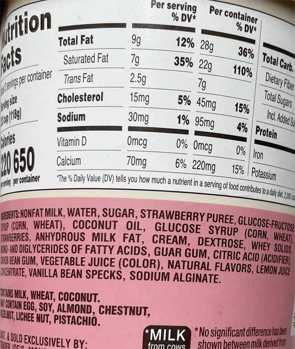 Strawberry & Vanilla Gelato Nutrition Facts and Ingredients