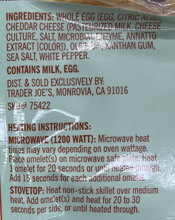 omelets ingredients and heating instructions
