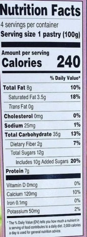 Trader Joe's Sfolgliatella Pastry Nutrition Facts