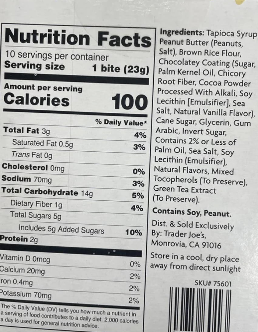 chocolate peanut butter crispy rice nutrition and ingredients