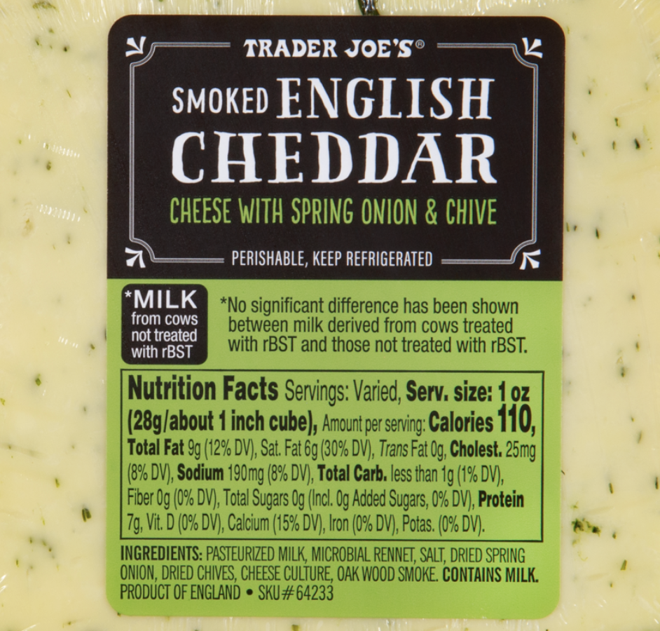 Trader Joe's Smoked English Cheddar Cheese with Spring Onion & Chive