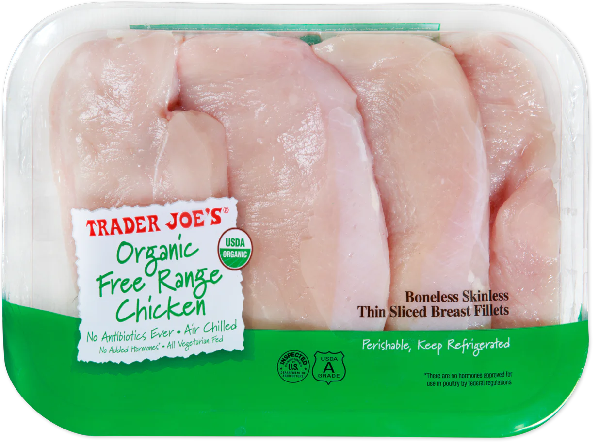 Trader Joe's Organic Free Range Boneless Skinless Thin Sliced Chicken Breast Fillets