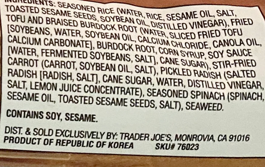 Kimbap ingredients